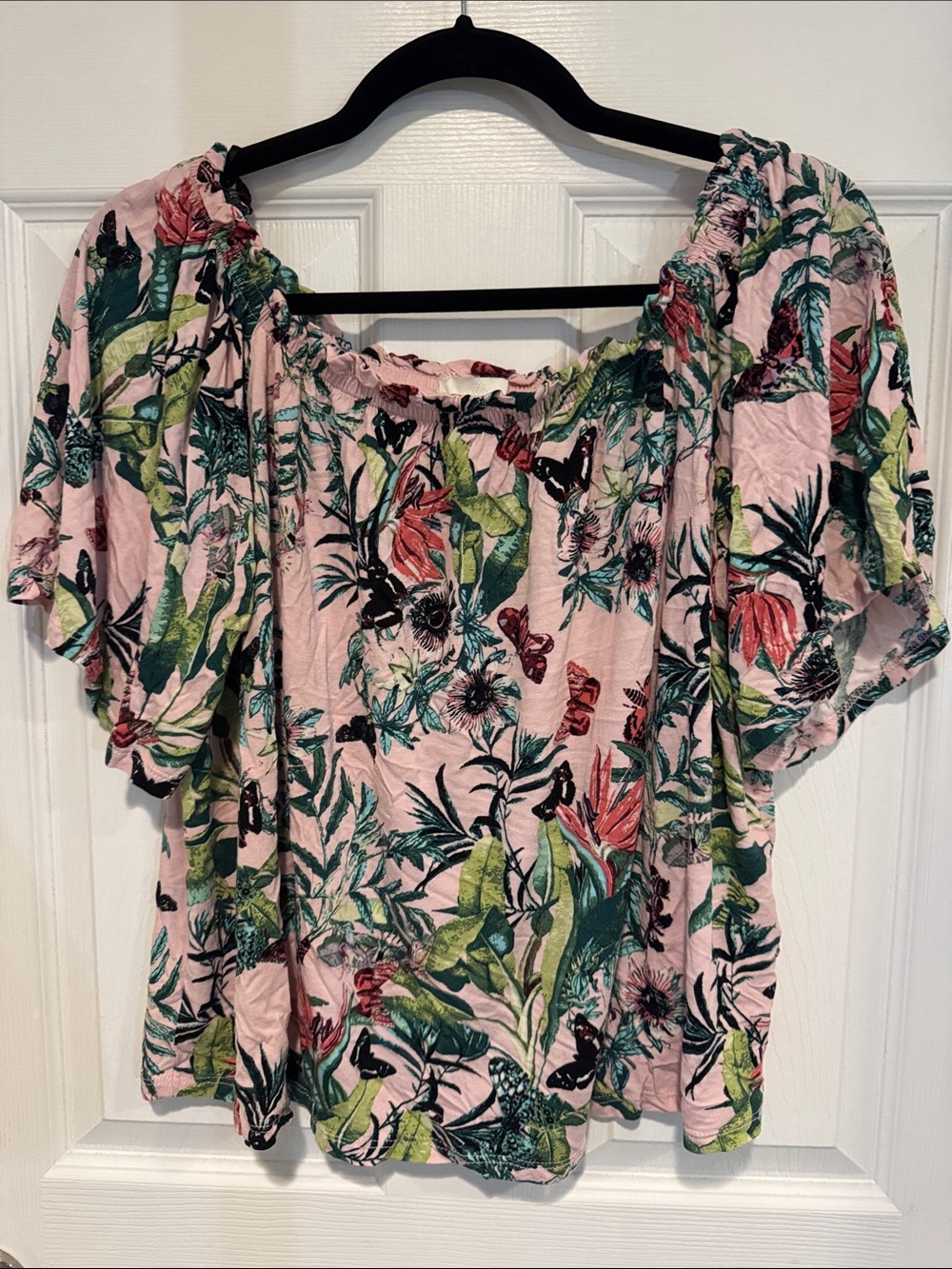 H&M M Women’s Pink Tropical Off-Shoulder Blouse